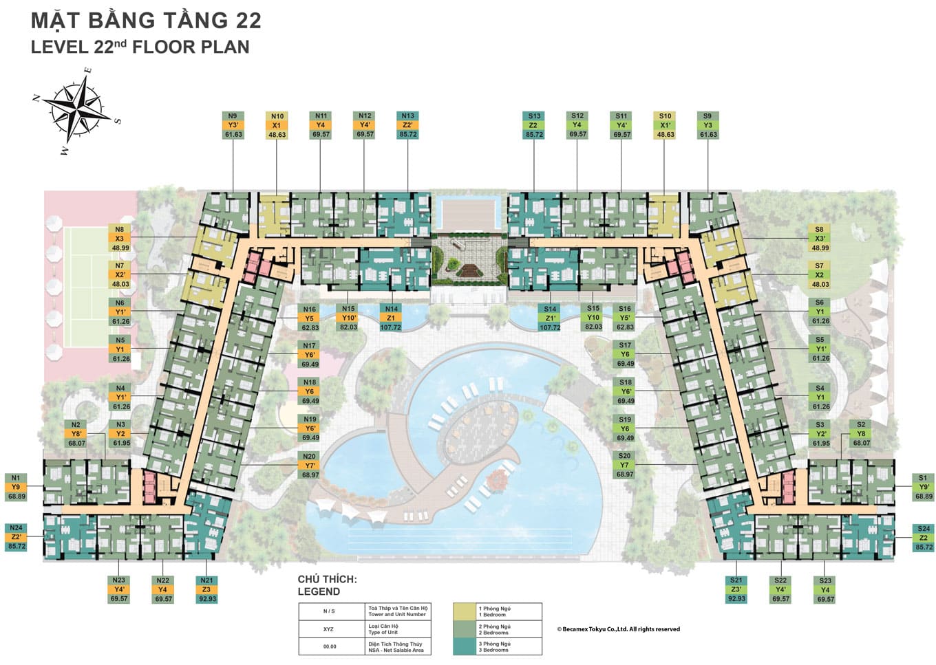 Mặt bằng điển hình tầng 22 tại dự án Midori Park The Glory